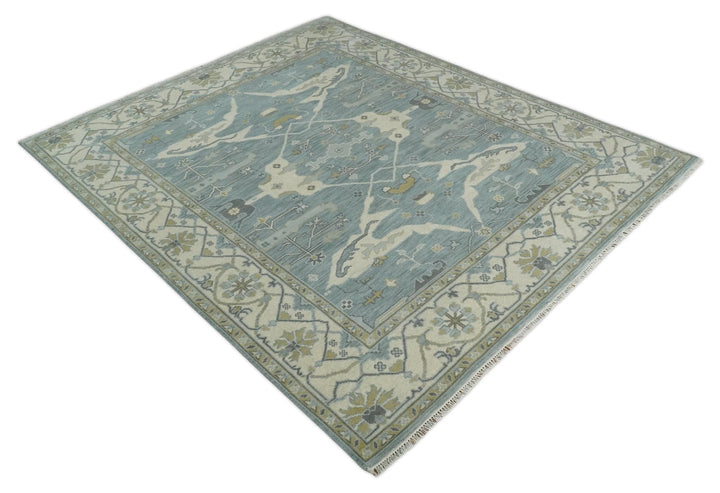 Hand Knotted 8x10 Oriental Oushak Silver, Ivory and Beige Wool Area Rug | TRDCP1195810 - The Rug Decor