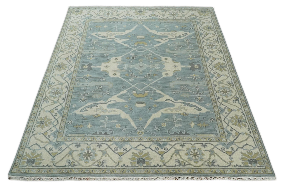 Hand Knotted 8x10 Oriental Oushak Silver, Ivory and Beige Wool Area Rug | TRDCP1195810 - The Rug Decor
