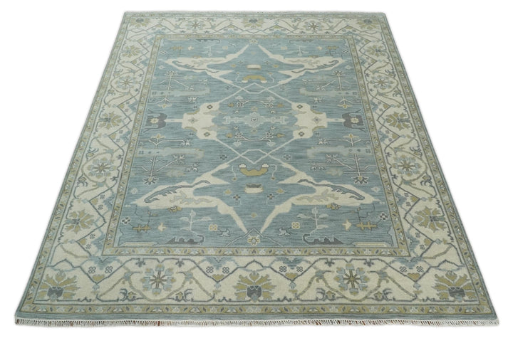 Hand Knotted 8x10 Oriental Oushak Silver, Ivory and Beige Wool Area Rug | TRDCP1195810 - The Rug Decor