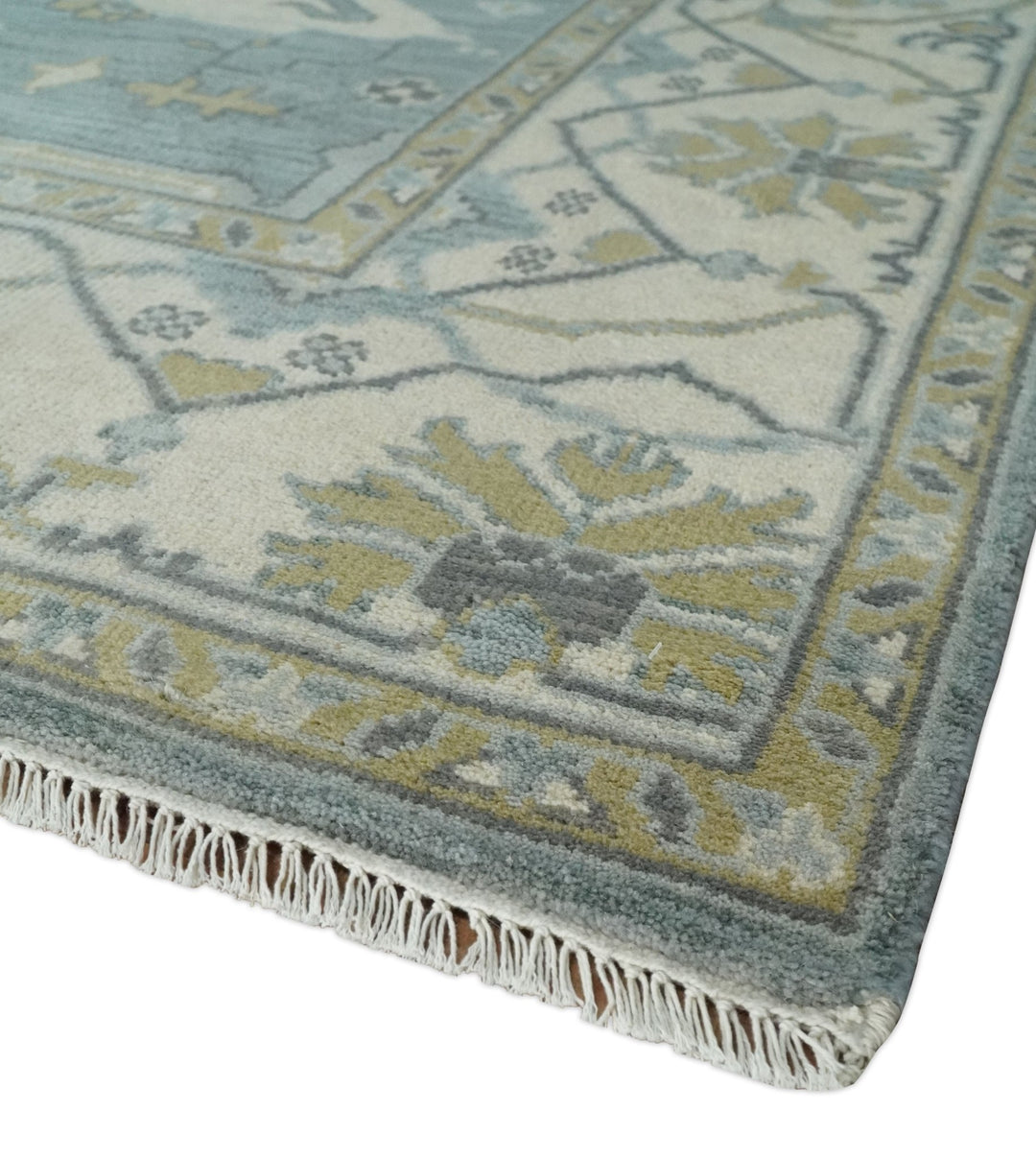 Hand Knotted 8x10 Oriental Oushak Silver, Ivory and Beige Wool Area Rug | TRDCP1195810 - The Rug Decor