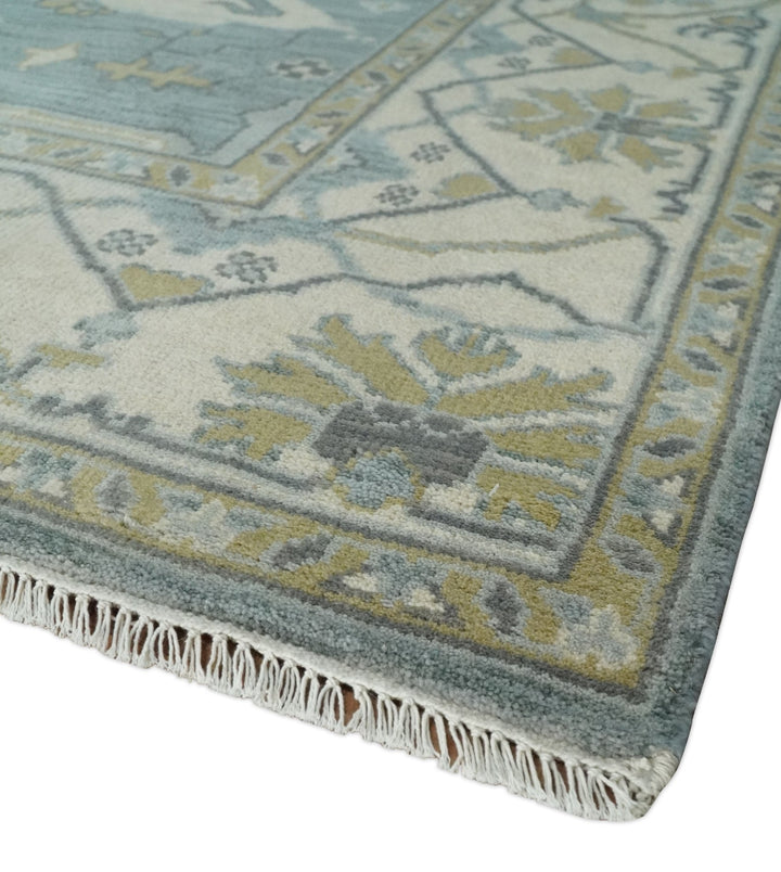 Hand Knotted 8x10 Oriental Oushak Silver, Ivory and Beige Wool Area Rug | TRDCP1195810 - The Rug Decor