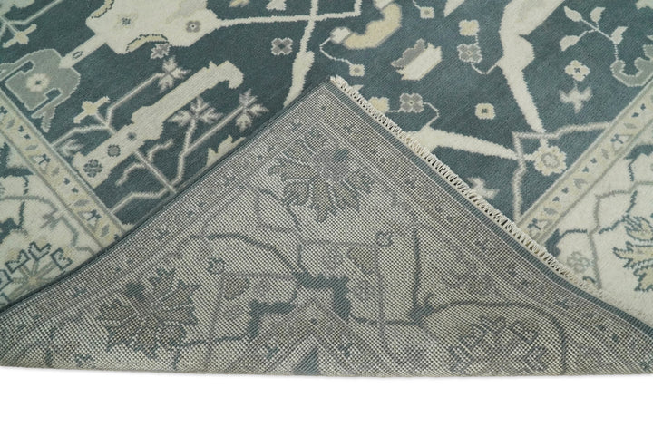 Hand Knotted 8x10 Oriental Oushak Teal and Ivory Wool Area Rug | TRDCP80810 - The Rug Decor