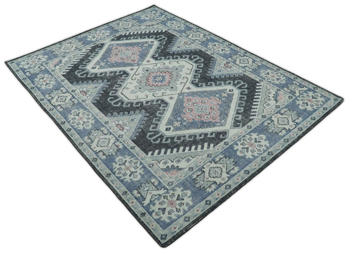 Hand knotted 8x10 Persian Blue and Silver Wool Area Rug | TRD37291810 - The Rug Decor