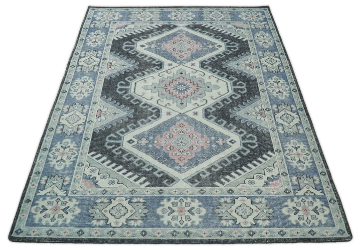Hand knotted 8x10 Persian Blue and Silver Wool Area Rug | TRD37291810 - The Rug Decor