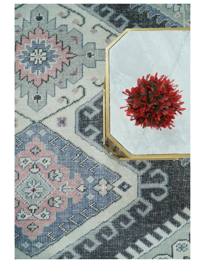 Hand knotted 8x10 Persian Blue and Silver Wool Area Rug | TRD37291810 - The Rug Decor