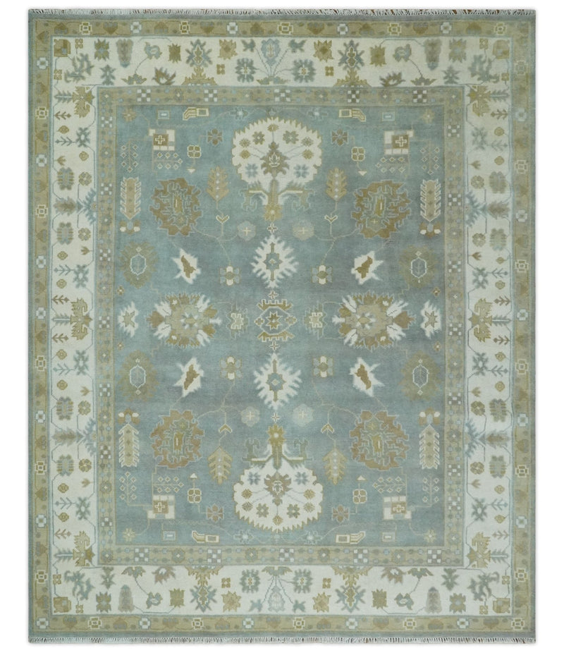 Hand Knotted 8x10 Silver, Ivory and Beige Antique Turkish Oushak Traditional Wool Area Rug | TRDCP1135810 - The Rug Decor
