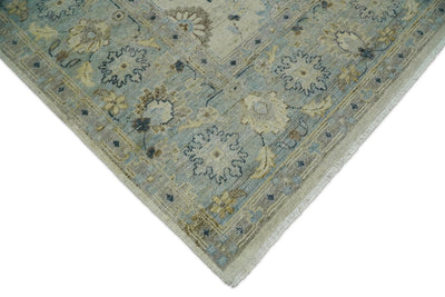 Hand Knotted 8x10 Traditional Oxidized Textured Ivory and Blue Low Pile Wool Rug | TRD2036810 - The Rug Decor