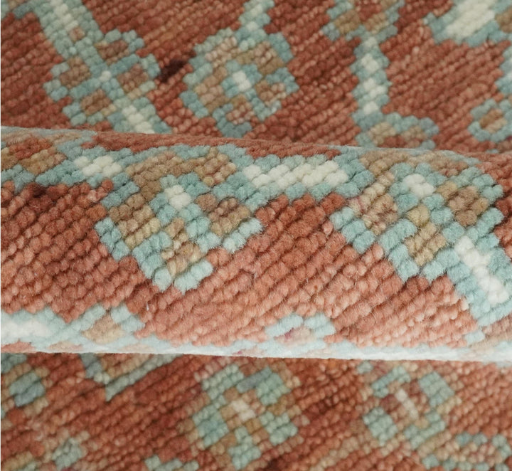Hand knotted 9.4x12 Rust and Aqua Floral Tree wool Area Rug - The Rug Decor