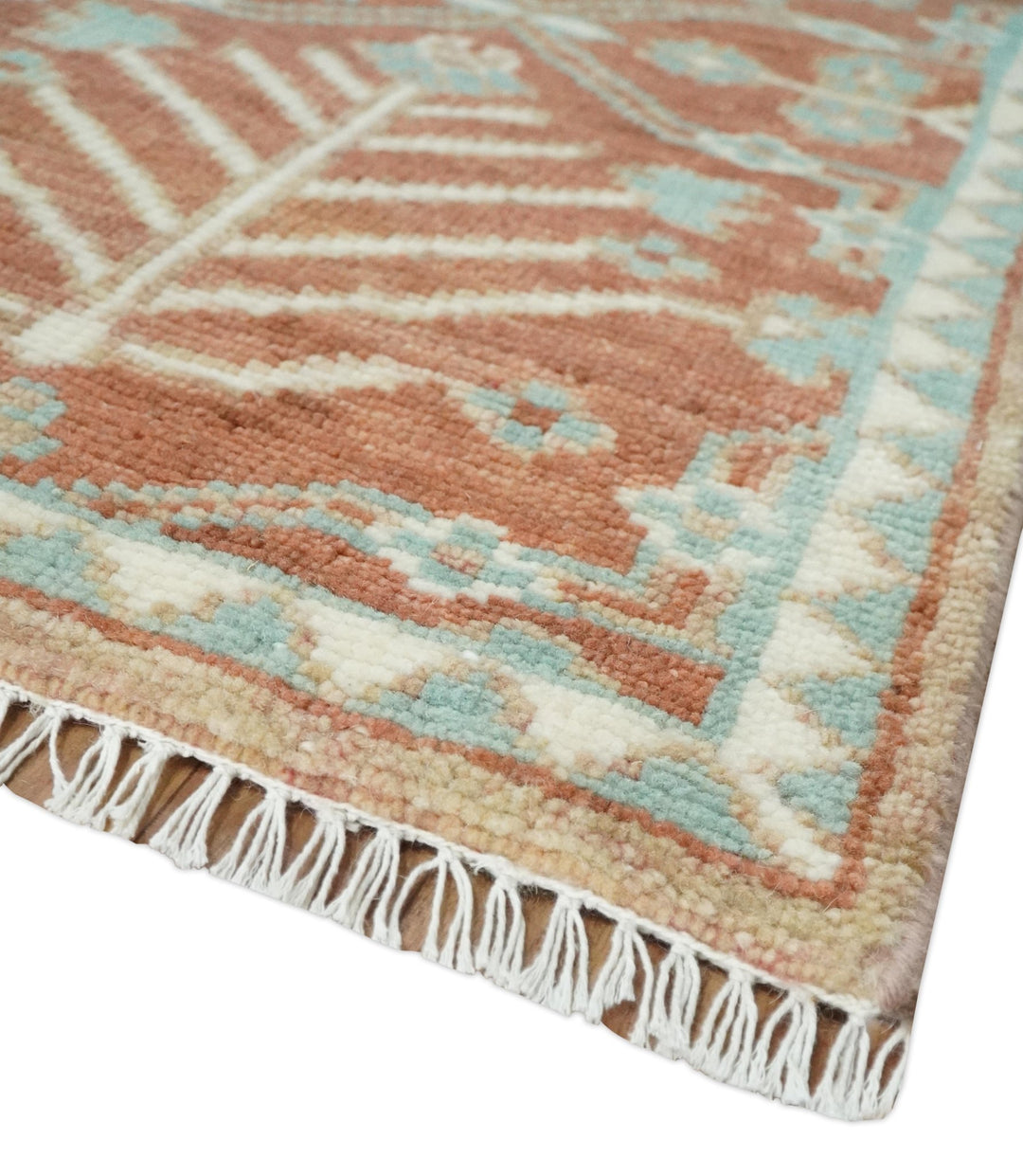 Hand knotted 9.4x12 Rust and Aqua Floral Tree wool Area Rug - The Rug Decor