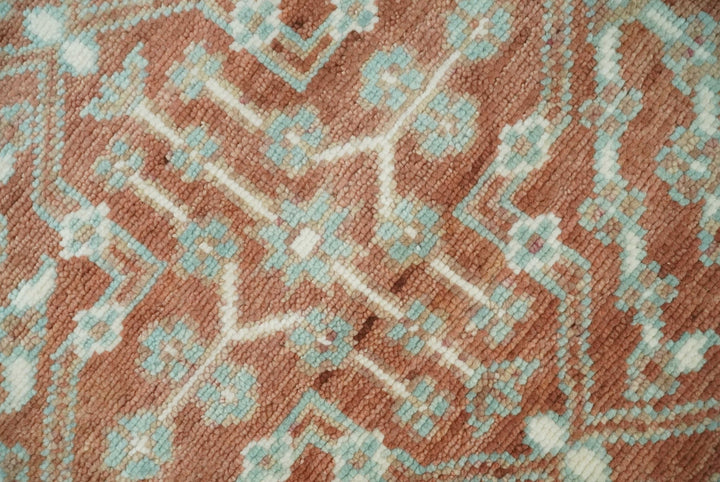 Hand knotted 9.4x12 Rust and Aqua Floral Tree wool Area Rug - The Rug Decor
