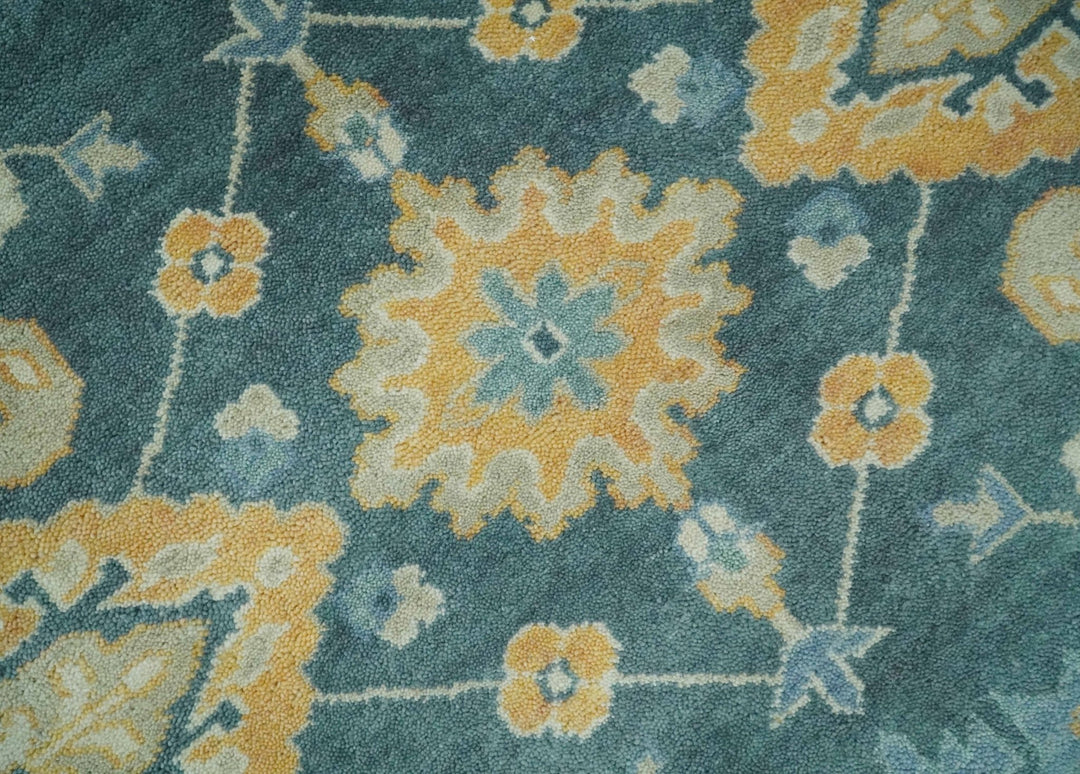 Hand Knotted 9x12 Blue, Ivory and Beige Antique Finish Turkish Style Oushak Wool Area Rug | TRDCP1084912 - The Rug Decor