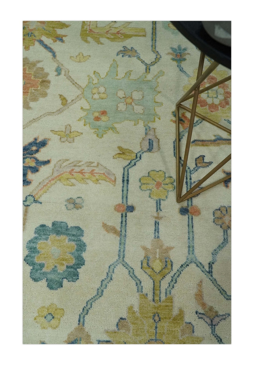Hand Knotted 9x12 Ivory and Blue Traditional Vintage Persian Style Wool Rug | TRDCP812912 - The Rug Decor