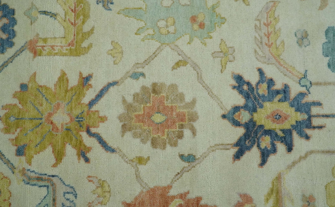 Hand Knotted 9x12 Ivory and Blue Traditional Vintage Persian Style Wool Rug | TRDCP812912 - The Rug Decor