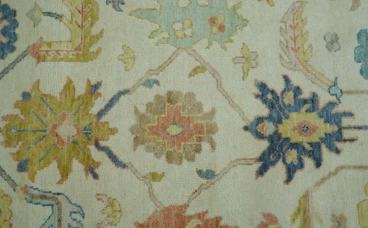 Hand Knotted 9x12 Ivory and Blue Traditional Vintage Persian Style Wool Rug | TRDCP812912 - The Rug Decor
