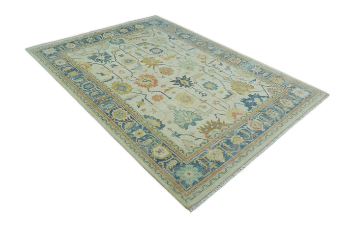 Hand Knotted 9x12 Ivory and Blue Traditional Vintage Persian Style Wool Rug | TRDCP812912 - The Rug Decor