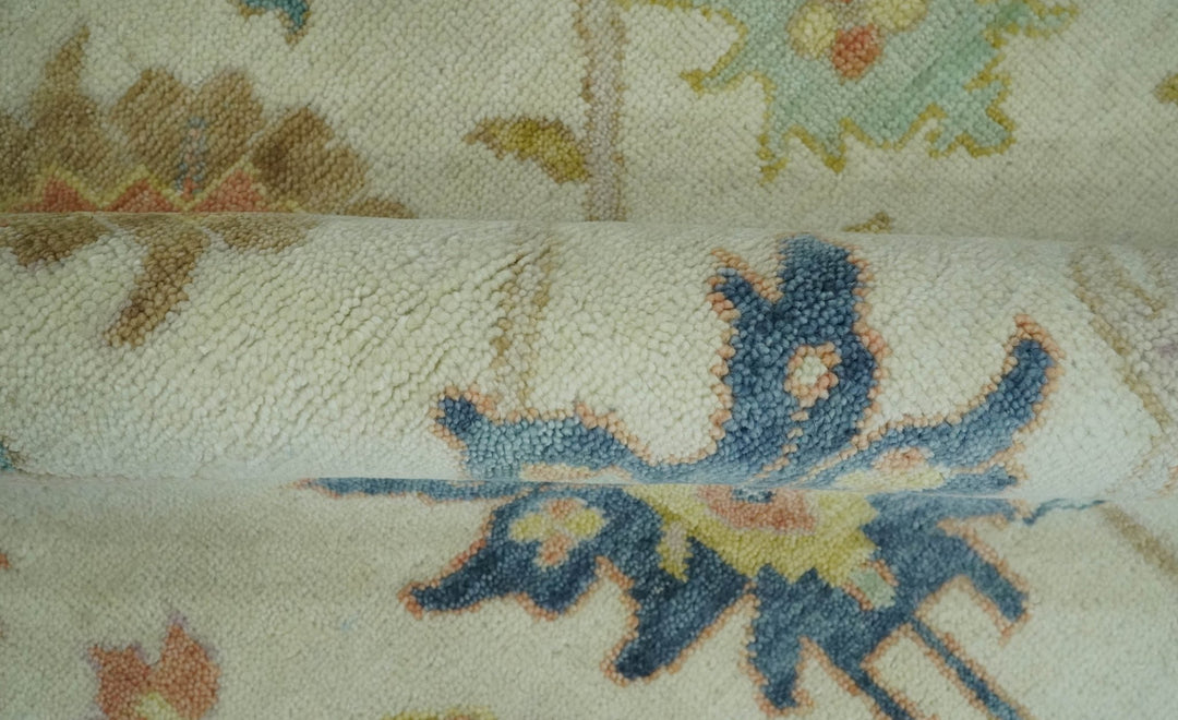 Hand Knotted 9x12 Ivory and Blue Traditional Vintage Persian Style Wool Rug | TRDCP812912 - The Rug Decor