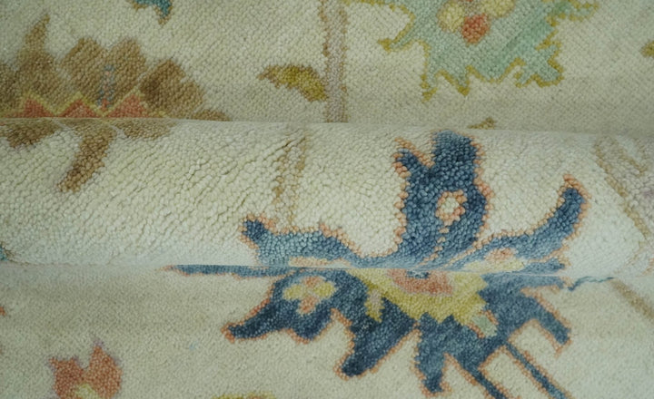 Hand Knotted 9x12 Ivory and Blue Traditional Vintage Persian Style Wool Rug | TRDCP812912 - The Rug Decor