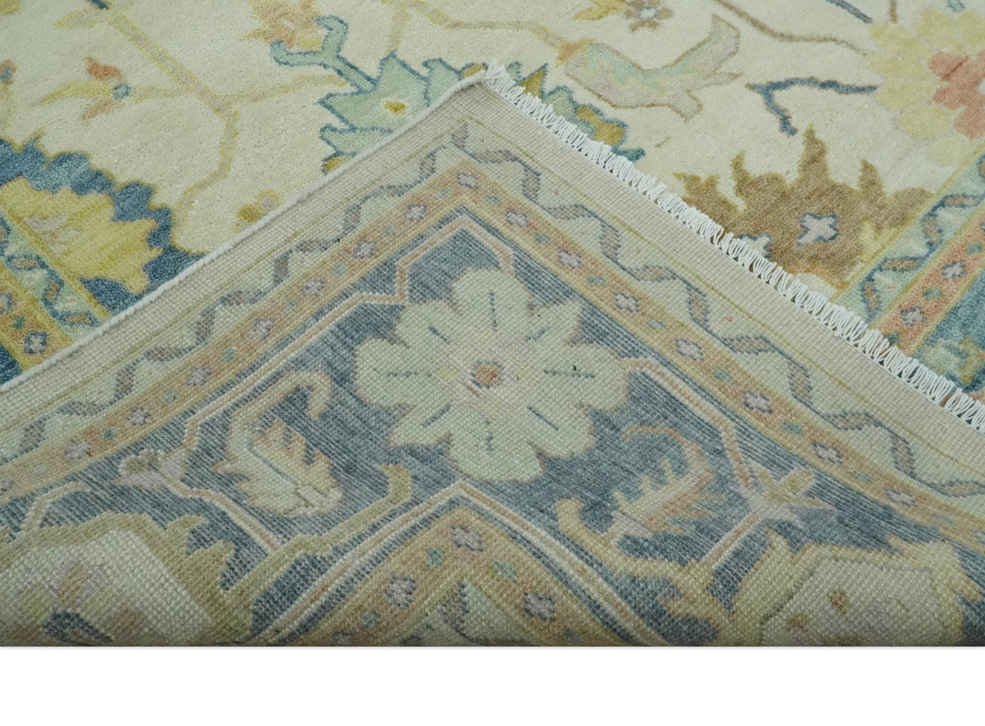 Hand Knotted 9x12 Ivory and Blue Traditional Vintage Persian Style Wool Rug | TRDCP812912 - The Rug Decor