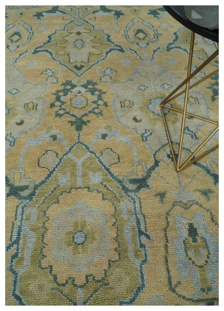 Hand Knotted 9x12 Oriental Oushak Beige and Blue Wool Area Rug | TRDCP1085912 - The Rug Decor