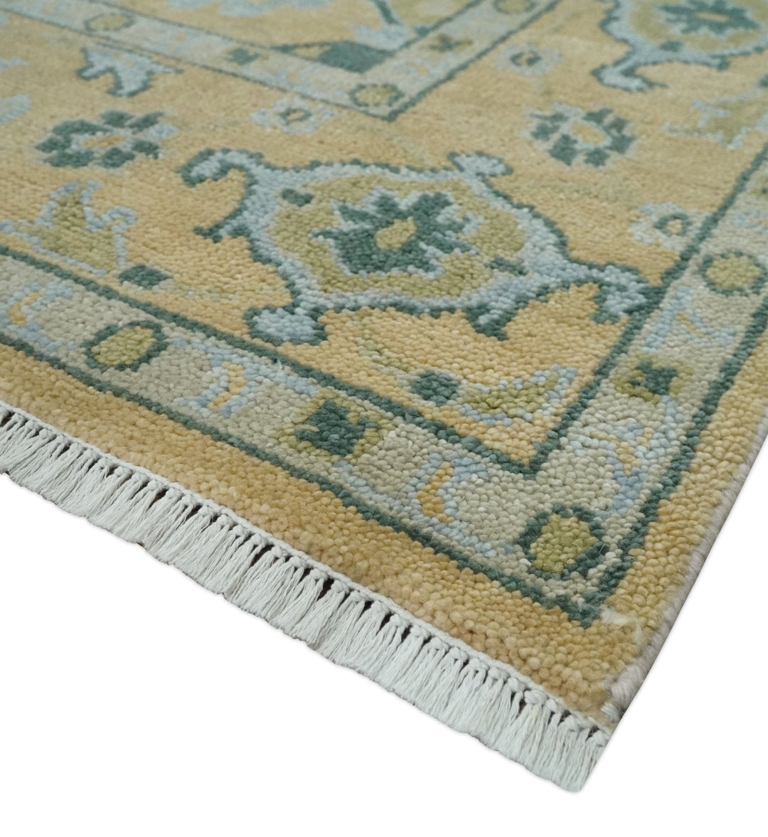 Hand Knotted 9x12 Oriental Oushak Beige and Blue Wool Area Rug | TRDCP1085912 - The Rug Decor