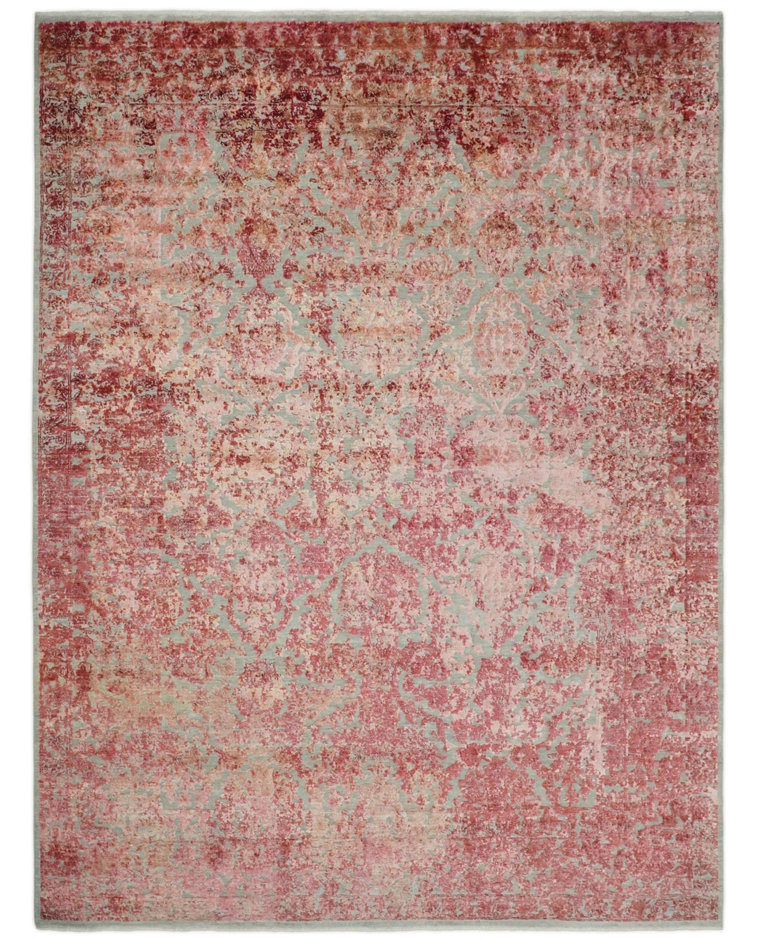 Hand Knotted 9x12 Pink and Silver Modern Persian Abstract Bamboo Silk and Wool Area Rug | TRD2061912 - The Rug Decor