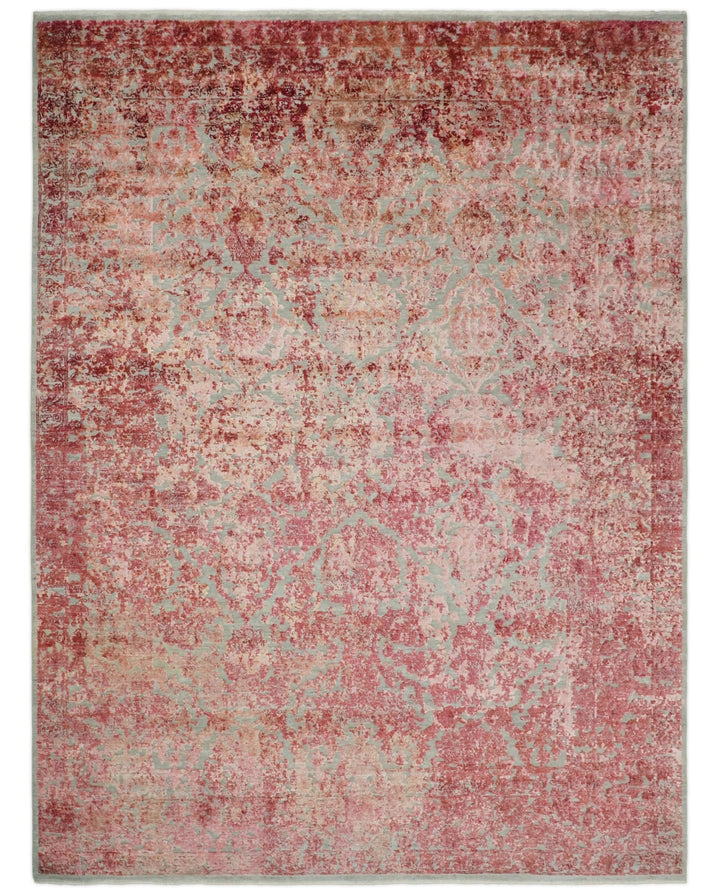Hand Knotted 9x12 Pink and Silver Modern Persian Abstract Bamboo Silk and Wool Area Rug | TRD2061912 - The Rug Decor