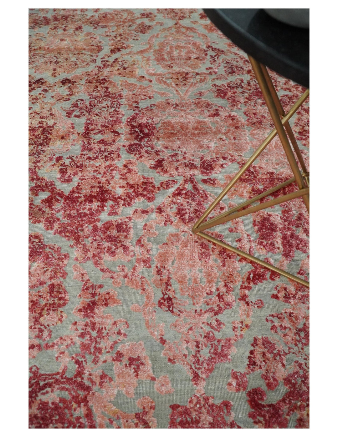 Hand Knotted 9x12 Pink and Silver Modern Persian Abstract Bamboo Silk and Wool Area Rug | TRD2061912 - The Rug Decor