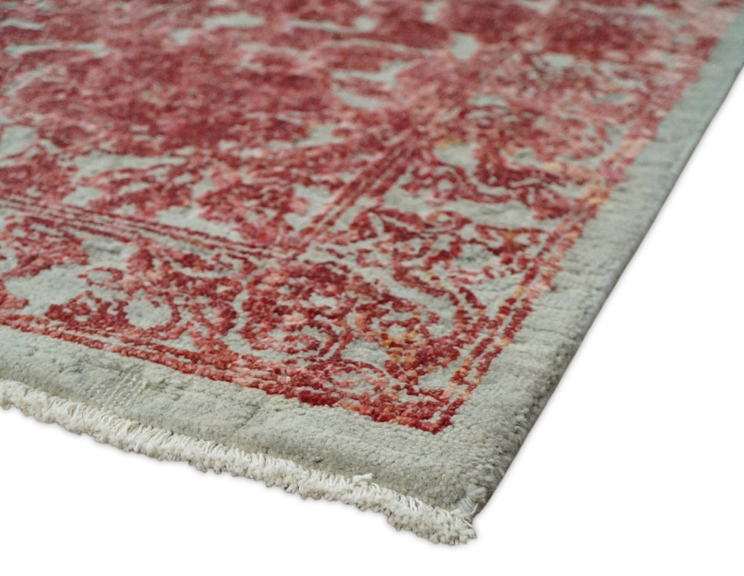 Hand Knotted 9x12 Pink and Silver Modern Persian Abstract Bamboo Silk and Wool Area Rug | TRD2061912 - The Rug Decor