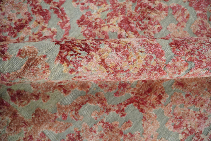 Hand Knotted 9x12 Pink and Silver Modern Persian Abstract Bamboo Silk and Wool Area Rug | TRD2061912 - The Rug Decor