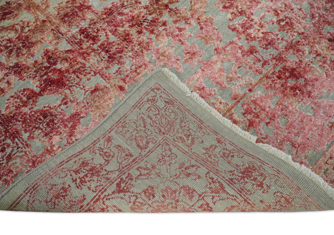 Hand Knotted 9x12 Pink and Silver Modern Persian Abstract Bamboo Silk and Wool Area Rug | TRD2061912 - The Rug Decor