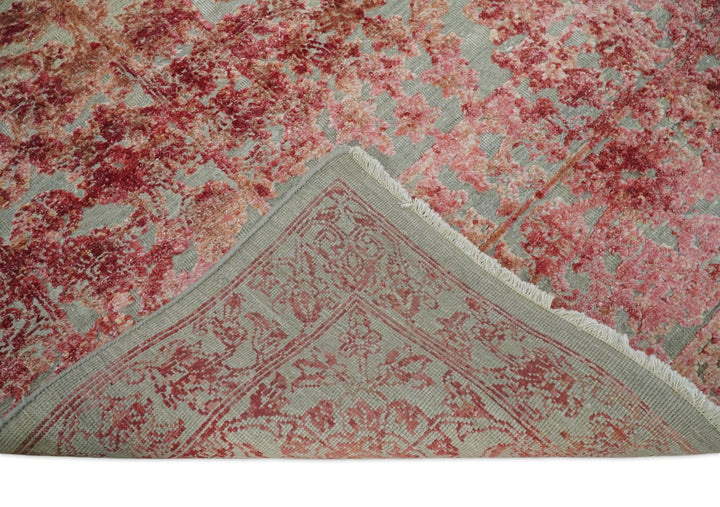 Hand Knotted 9x12 Pink and Silver Modern Persian Abstract Bamboo Silk and Wool Area Rug | TRD2061912 - The Rug Decor