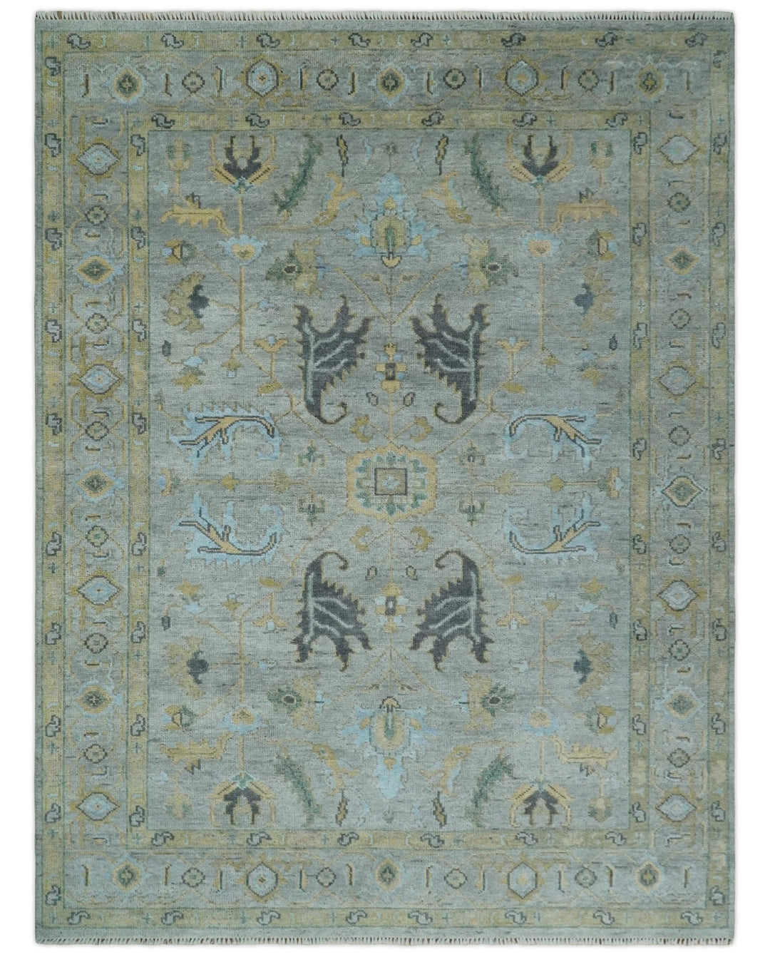 Hand Knotted 9x12 Silver and Beige Antique Finish Oushak Turkish Style Wool Area Rug | TRDCP1092912 - The Rug Decor