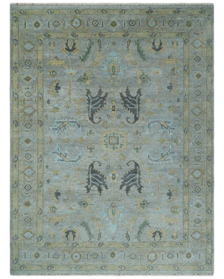 Hand Knotted 9x12 Silver and Beige Antique Finish Oushak Turkish Style Wool Area Rug | TRDCP1092912 - The Rug Decor