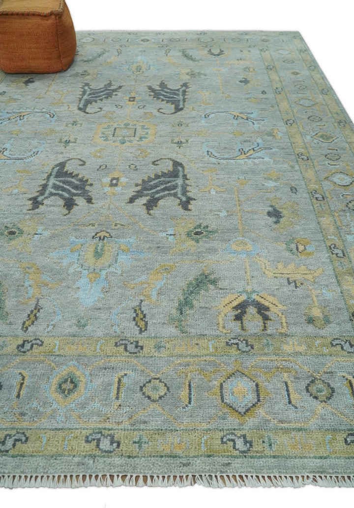 Hand Knotted 9x12 Silver and Beige Antique Finish Oushak Turkish Style Wool Area Rug | TRDCP1092912 - The Rug Decor