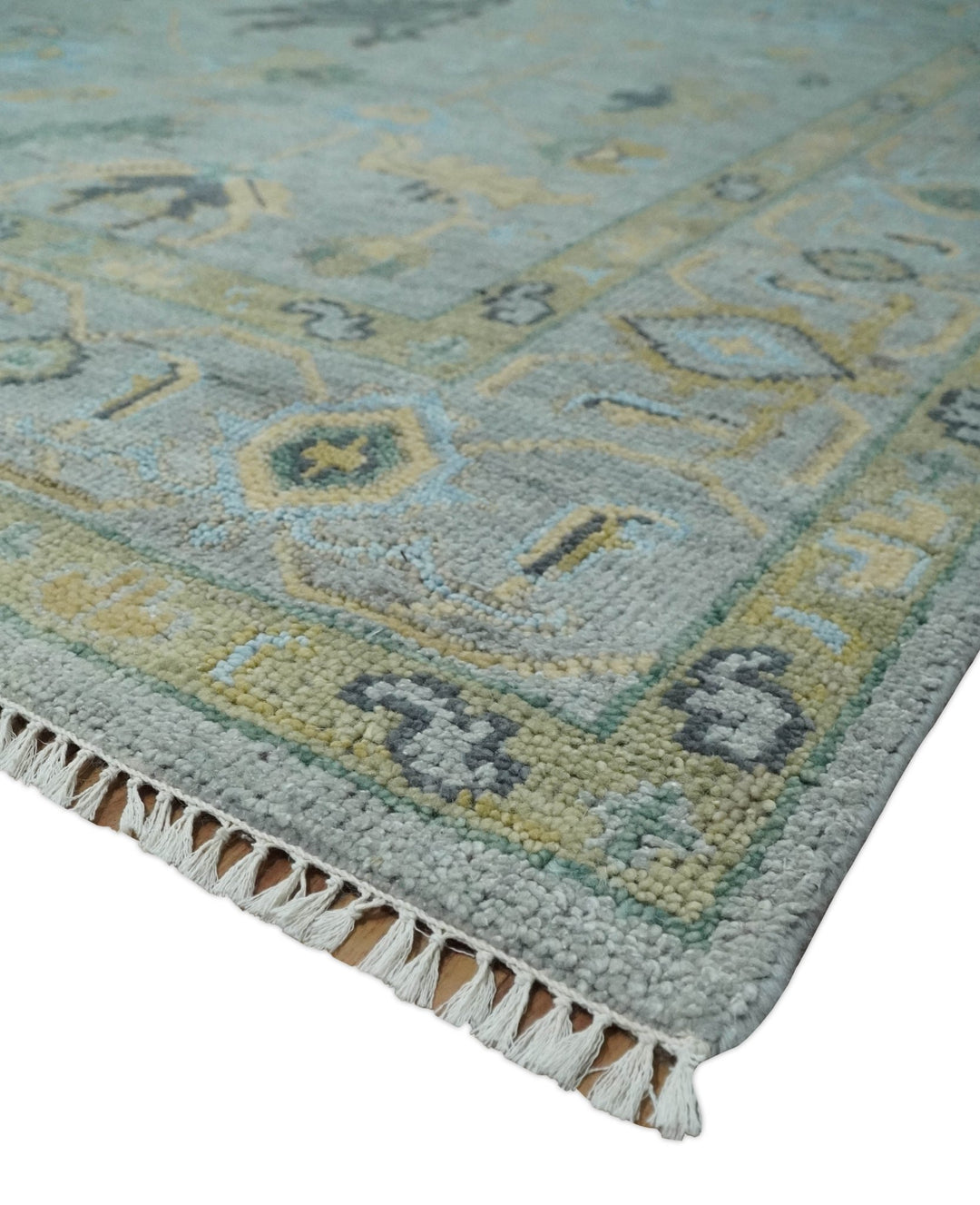 Hand Knotted 9x12 Silver and Beige Antique Finish Oushak Turkish Style Wool Area Rug | TRDCP1092912 - The Rug Decor