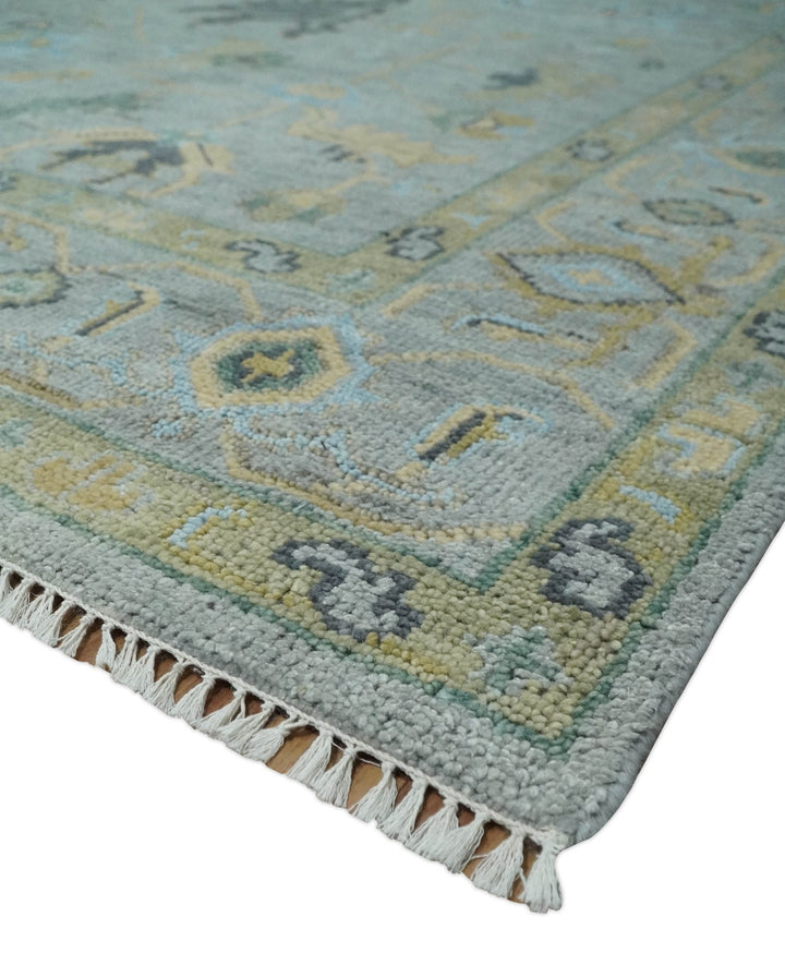 Hand Knotted 9x12 Silver and Beige Antique Finish Oushak Turkish Style Wool Area Rug | TRDCP1092912 - The Rug Decor