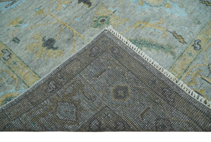 Hand Knotted 9x12 Silver and Beige Antique Finish Oushak Turkish Style Wool Area Rug | TRDCP1092912 - The Rug Decor