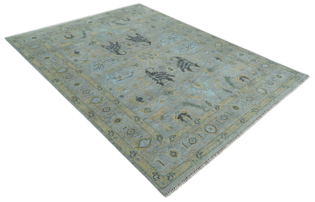 Hand Knotted 9x12 Silver and Beige Antique Finish Oushak Turkish Style Wool Area Rug | TRDCP1092912 - The Rug Decor