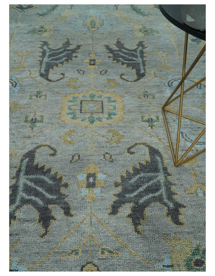 Hand Knotted 9x12 Silver and Beige Antique Finish Oushak Turkish Style Wool Area Rug | TRDCP1092912 - The Rug Decor