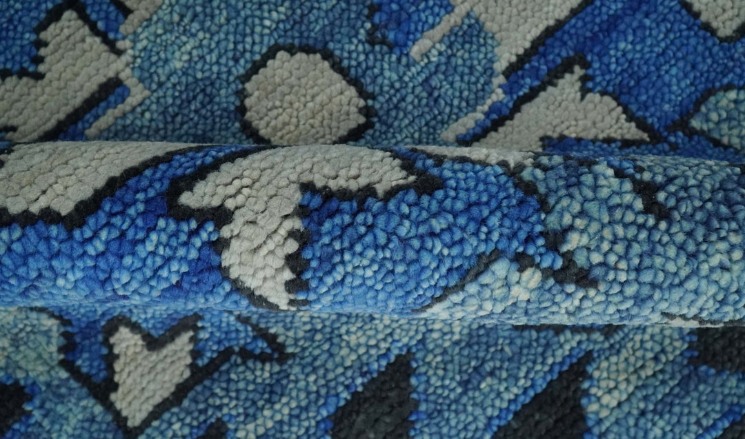 Hand Knotted Antique 6x9, 8x10, 9x12, 10x14 and 12x15 Blue, Black and Ivory Traditional Heriz Serapi Wool Rug | TRDCP822 - The Rug Decor