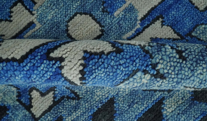 Hand Knotted Antique 6x9, 8x10, 9x12, 10x14 and 12x15 Blue, Black and Ivory Traditional Heriz Serapi Wool Rug | TRDCP822 - The Rug Decor