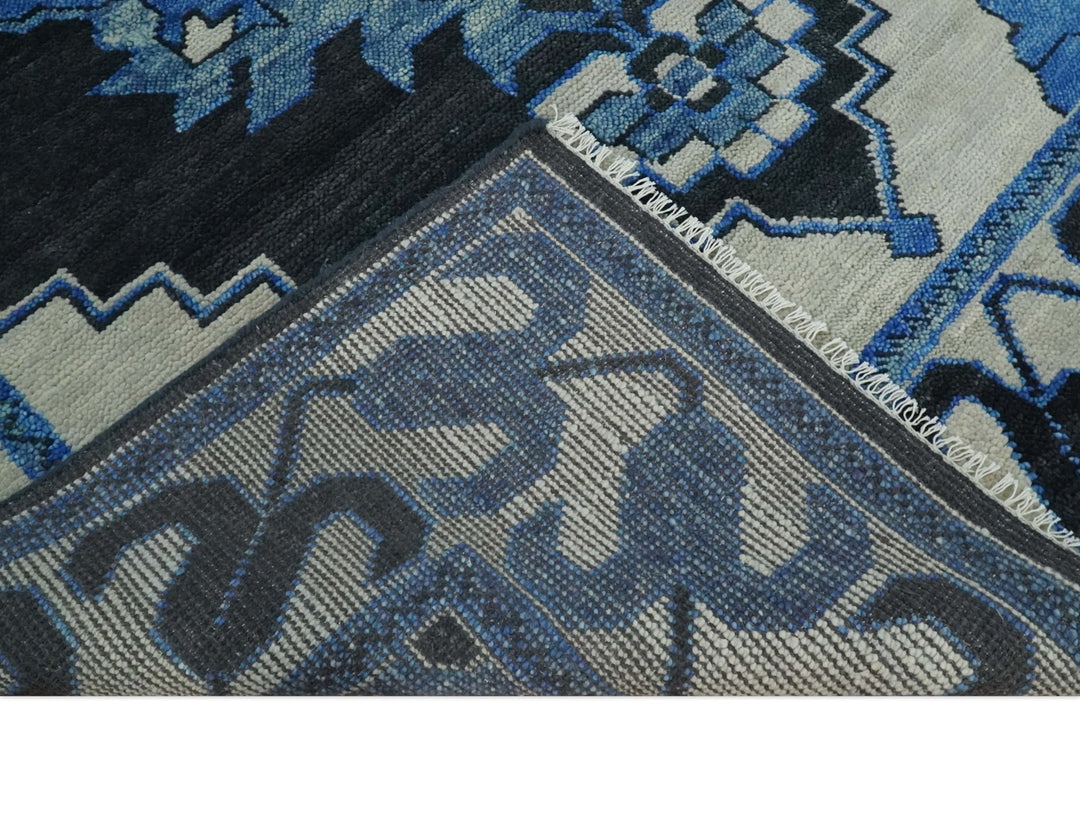 Hand Knotted Antique 6x9, 8x10, 9x12, 10x14 and 12x15 Blue, Black and Ivory Traditional Heriz Serapi Wool Rug | TRDCP822 - The Rug Decor