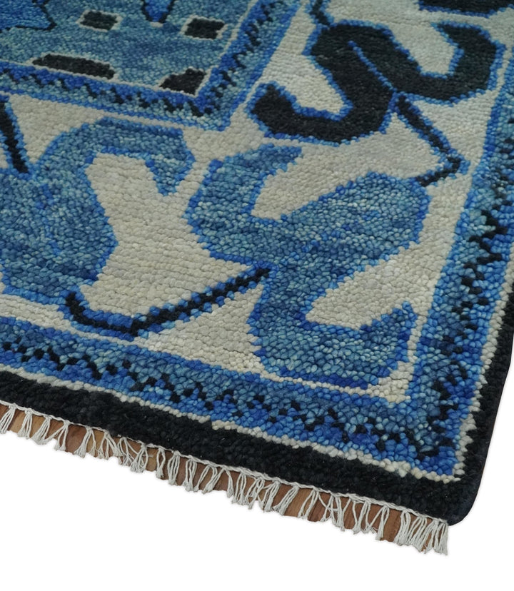 Hand Knotted Antique 6x9, 8x10, 9x12, 10x14 and 12x15 Blue, Black and Ivory Traditional Heriz Serapi Wool Rug | TRDCP822 - The Rug Decor