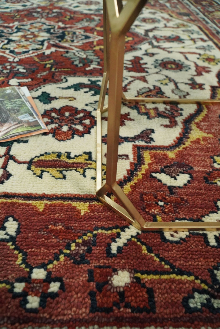 Hand Knotted Antique 8x10 Ivory and Rust Traditional Persian Area Rug | TRDCP89810 - The Rug Decor