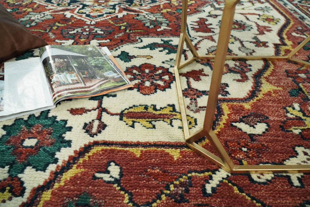 Hand Knotted Antique 8x10 Ivory and Rust Traditional Persian Area Rug | TRDCP89810 - The Rug Decor