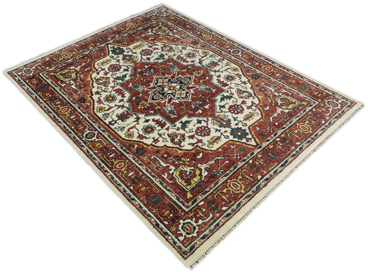 Hand Knotted Antique 8x10 Ivory and Rust Traditional Persian Area Rug | TRDCP89810 - The Rug Decor