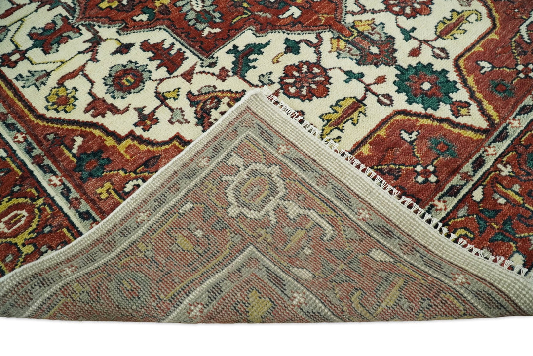 Hand Knotted Antique 8x10 Ivory and Rust Traditional Persian Area Rug | TRDCP89810 - The Rug Decor