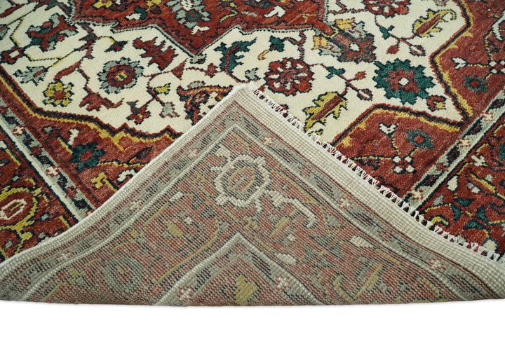 Hand Knotted Antique 8x10 Ivory and Rust Traditional Persian Area Rug | TRDCP89810 - The Rug Decor