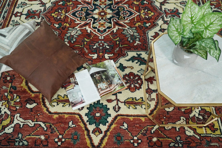 Hand Knotted Antique 8x10 Ivory and Rust Traditional Persian Area Rug | TRDCP89810 - The Rug Decor