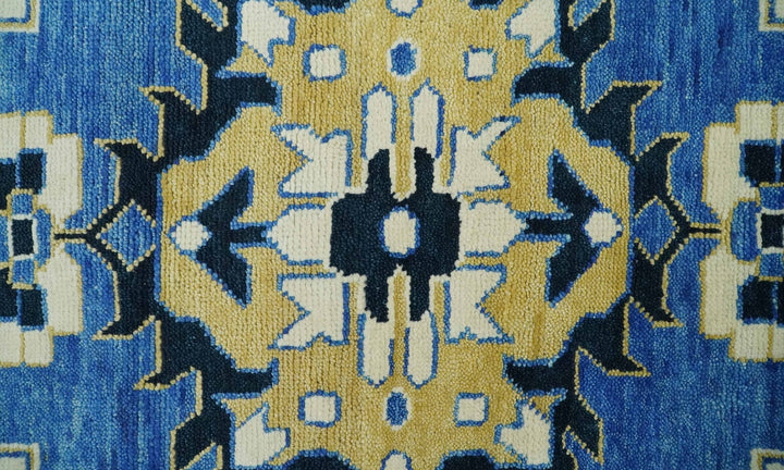 Hand Knotted Antique 8x10 Ivory, Blue and Beige Traditional Heriz Serapi Wool Rug | TRDCP861810 - The Rug Decor